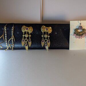 Lot of Vintage 1980s Earrings Pink & Purple as well some Rhinestones Dangle Diva